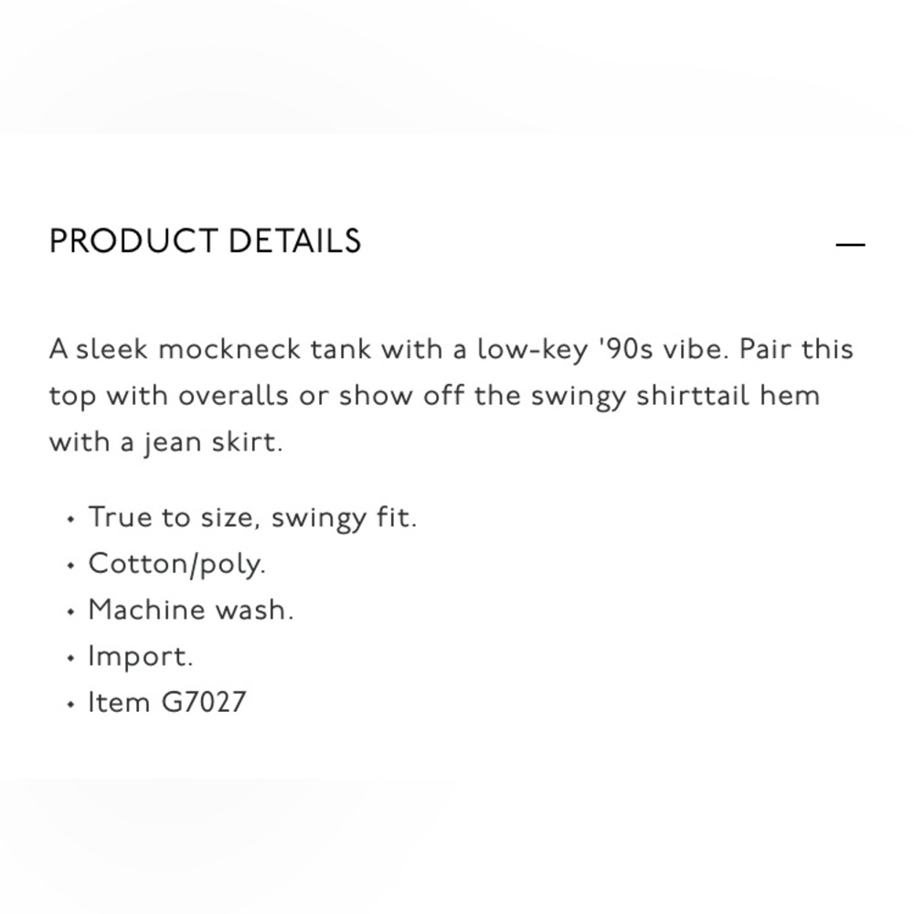 MADEWELL Mockneck Shirttail Tank Top Sleeveless XS 0 - Picture 8 of 9